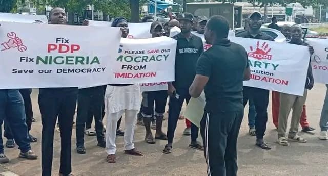 PDP Members Stage Peaceful Protest At US Embassy In Abuja